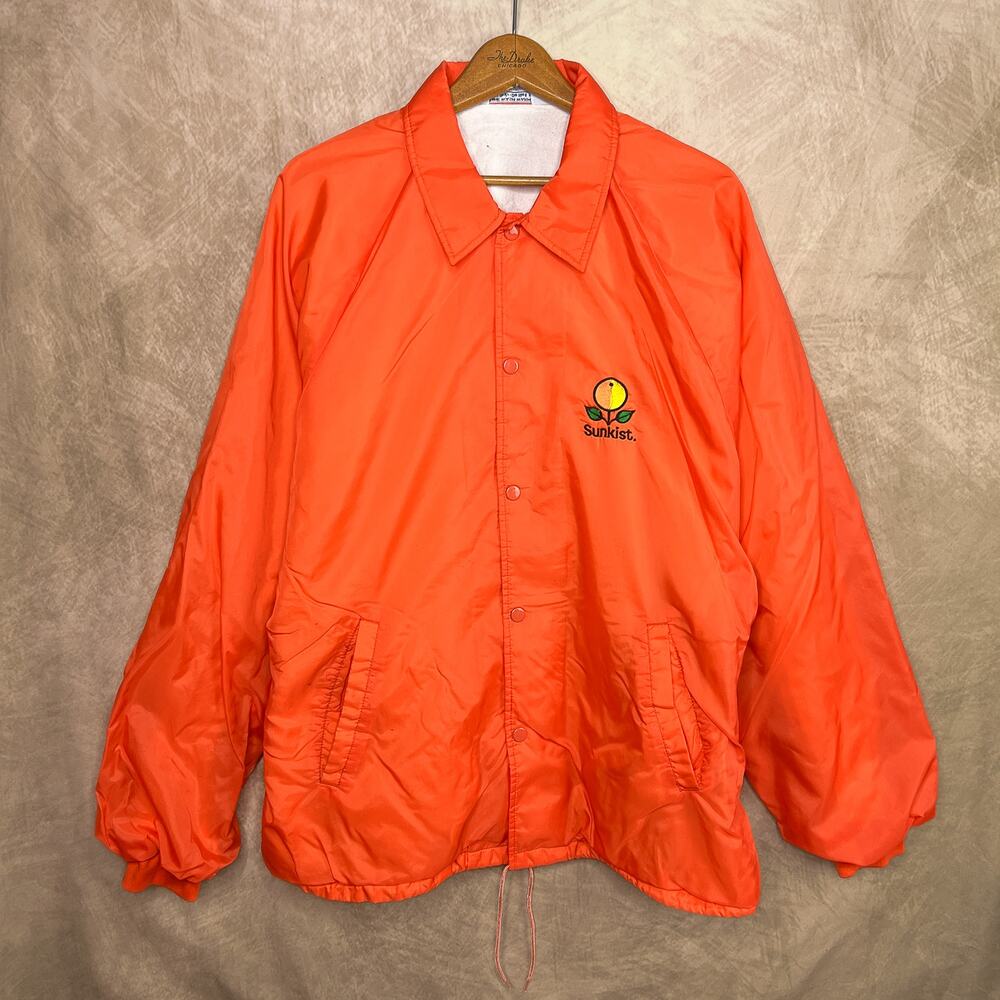 Vintage Windbreaker Jacket 80s Sunkist Embroidered Orange Cinched Waist Outdoor